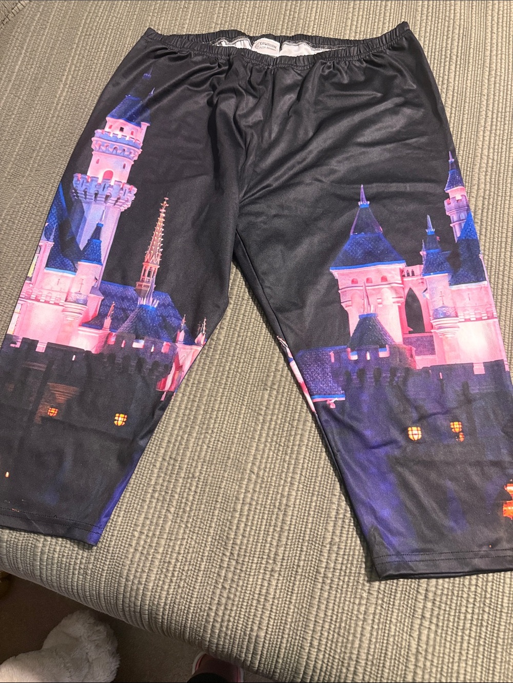 Women’s Black Capri Leggings with Disneyland Castle Print